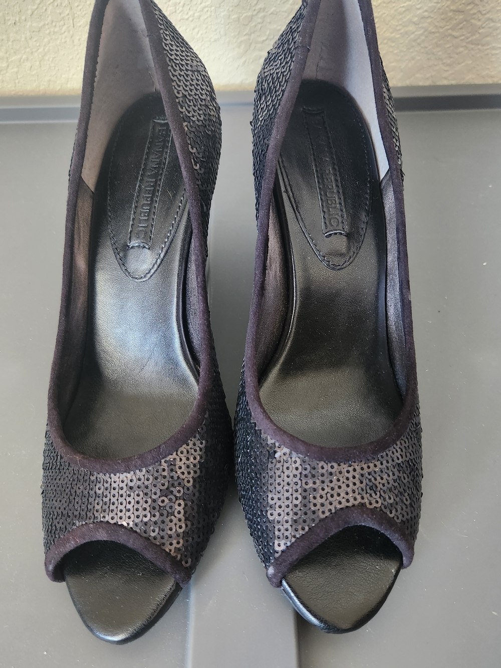 Banana Republic Black Sequin Peep-Toe Heels